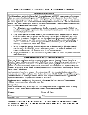Alabama Breast and Cervical Cancer Early Detection Program Consent