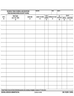 GSA 139 Time of Arrival and Departure Form