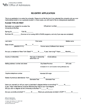 University at Buffalo Re-Entry Application
