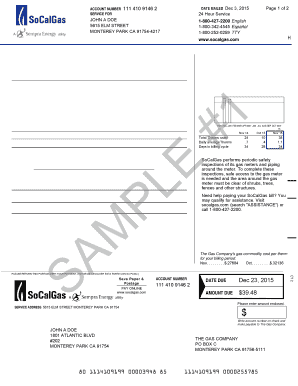 Utility Bill: Southern California Gas Company - treasurer ca