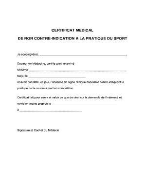 CERTIFICAT MEDICAL DE NON CONTRE-INDICATION A LA PRATIQUE DU SPORT