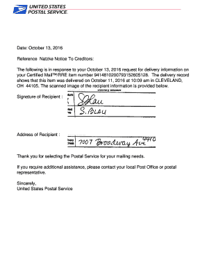 USPS Notice to Creditors