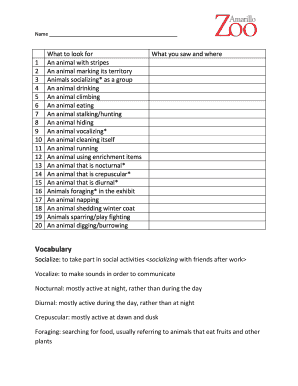 Zoo Animal Observation Form