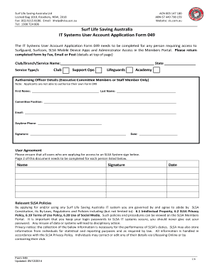 Surf Life Saving Australia IT Systems User Account Application Form 049