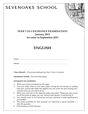 Year 7 English Entrance Examination