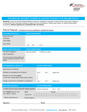 New Zealand Masters Games Refund Request Form