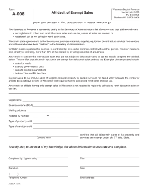 Wisconsin A-006 Affidavit of Exempt Sales Nexus