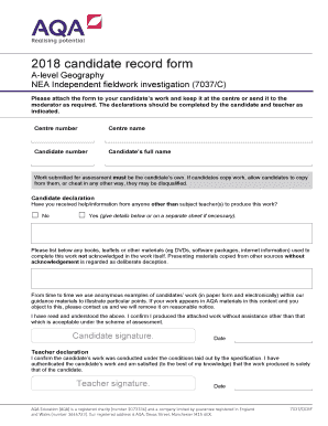 A-Level Geography NEA Fieldwork Form