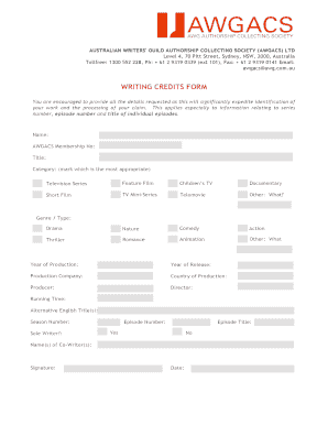 Australian Writing Credits Form