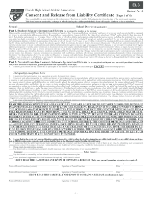 Florida High School Athletic Association Consent and Release Form