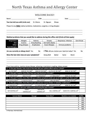 Asthma and Allergy Patient Follow-Up Form