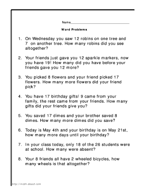 Math Word Problems Worksheet