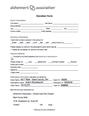 Alzheimer's Association Donation Form