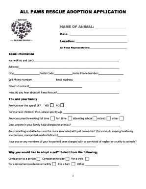 All Paws Rescue Adoption Application