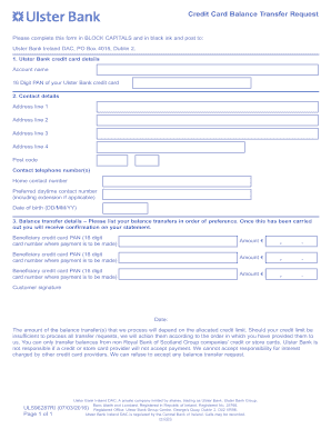 Ulster Bank Credit Card Balance Transfer Request
