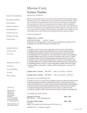 Science Teacher resume example. Downloadable and free call centre advisor CV template.