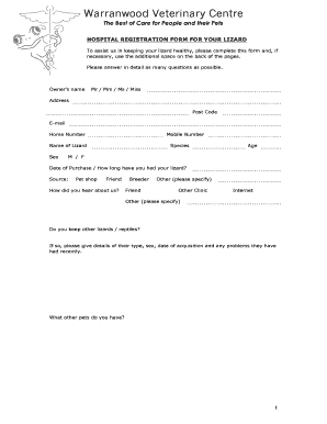 Lizard Hospital Registration Form