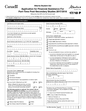 Alberta Part-Time Student Aid Application