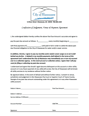 Fillable Online Confession of Judgement, Venue &amp; Payment Agreement Fax ...