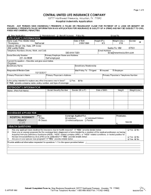 Hospital Indemnity Application