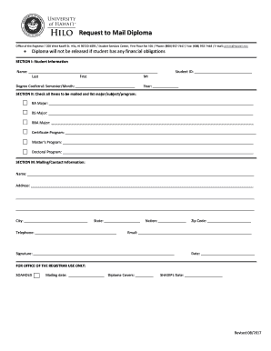 Request to Mail Diploma