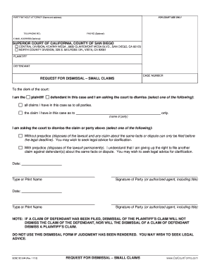 Request for Dismissal Small Claims