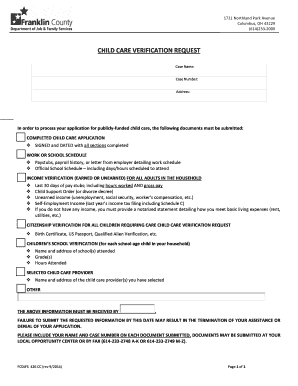 Child Care Verification Request