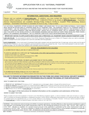 US National Passport Application Form DS-11