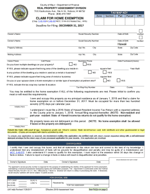 Maui County Home Exemption Claim Form
