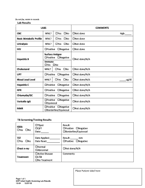 NHP Initial Health Screening Lab Results