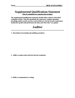Supplemental Qualifications Statement for Auditor