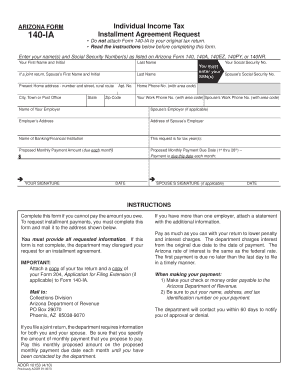 Arizona Form 140-IA Installment Agreement Request