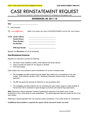 FHA Case Reinstatement Request