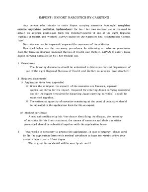 Japan Narcotics Import/Export Application Form