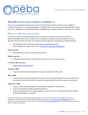PEBA Enrollment Documentation Worksheet