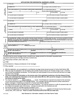 California Confidential Marriage License Application