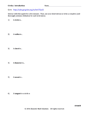 Circle Geometry Definitions Worksheet