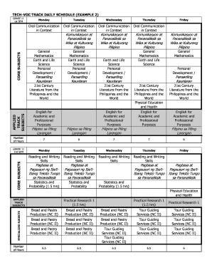 Fillable Online TECH-VOC TRACK DAILY SCHEDULE (EXAMPLE 2) Fax Email