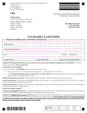 Canadian Polyurethane Foam Class Action Claim Form