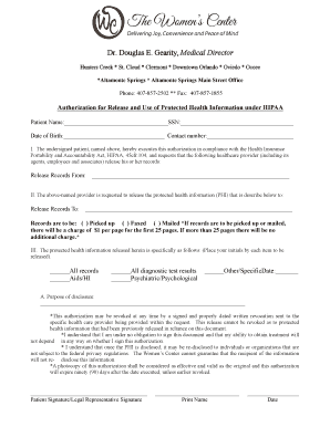 HIPAA Authorization for Release of Protected Health Information