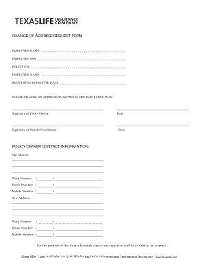 Texas Life Insurance Change of Address Request Form