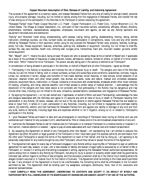 Copper Mountain Assumption of Risk and Release of Liability Agreement