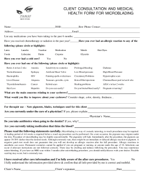 Microblading Client Consultation and Medical Health Form