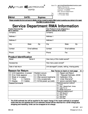 Mettler Electronics RMA Form