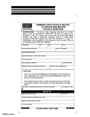 Oregon Dismantler's Vehicle Notice