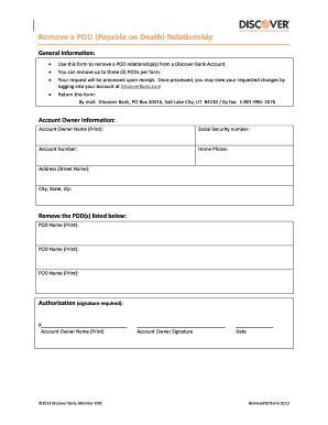 Discover Bank POD Removal Form