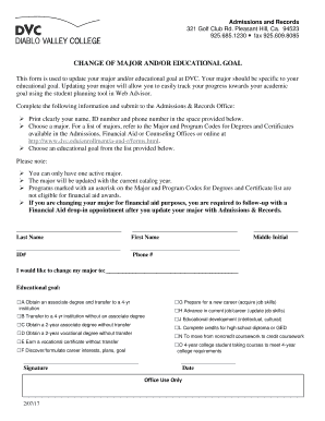 Change of Major Form