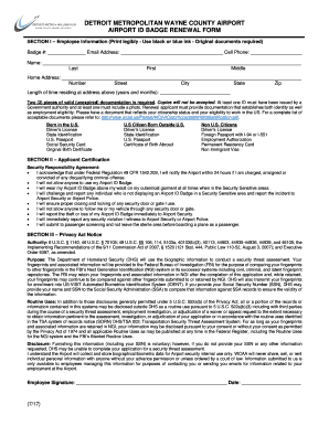 Detroit Airport ID Badge Renewal Form