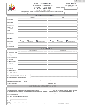 Philippines Marriage Report Form