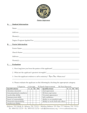 Pastor Reference Form